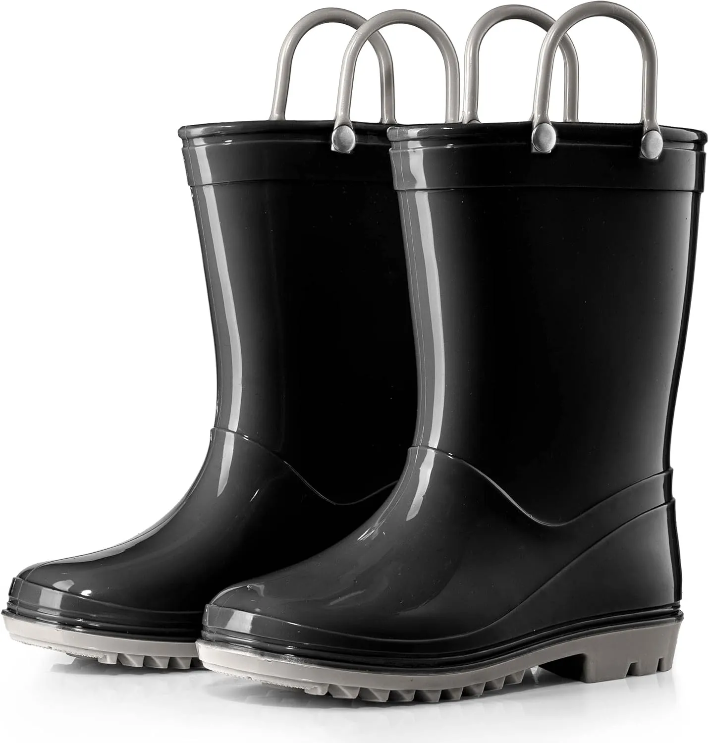 Puddle Play PVC Waterproof Rainboots - Black and Grey - Easy-on Size 10 Toddler