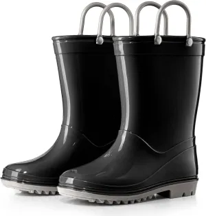 Puddle Play PVC Waterproof Rainboots - Black and Grey - Easy-on Size 10 Toddler