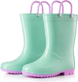 Puddle Play PVC Waterproof Rainboots - Green and Purple - Easy-on Size 4 Toddler