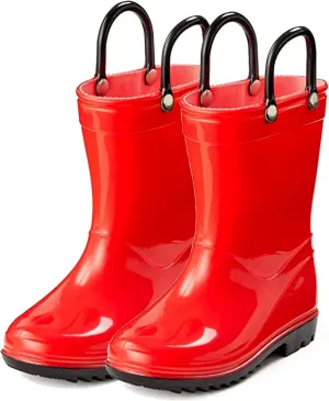 Puddle Play PVC Waterproof Rainboots - Red and Black - Easy-on Size 4 Toddler