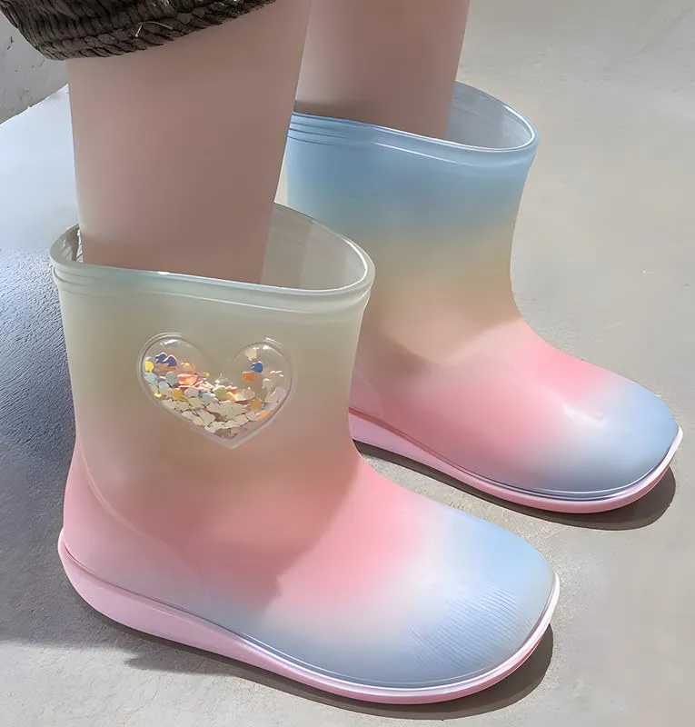 QIETION Kids Rain Boots - Toddler Waterproof Easy-On Boots for Girls and Boys