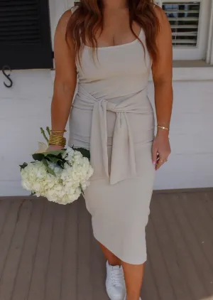 Real Feelings Tie Midi Dress- Beige