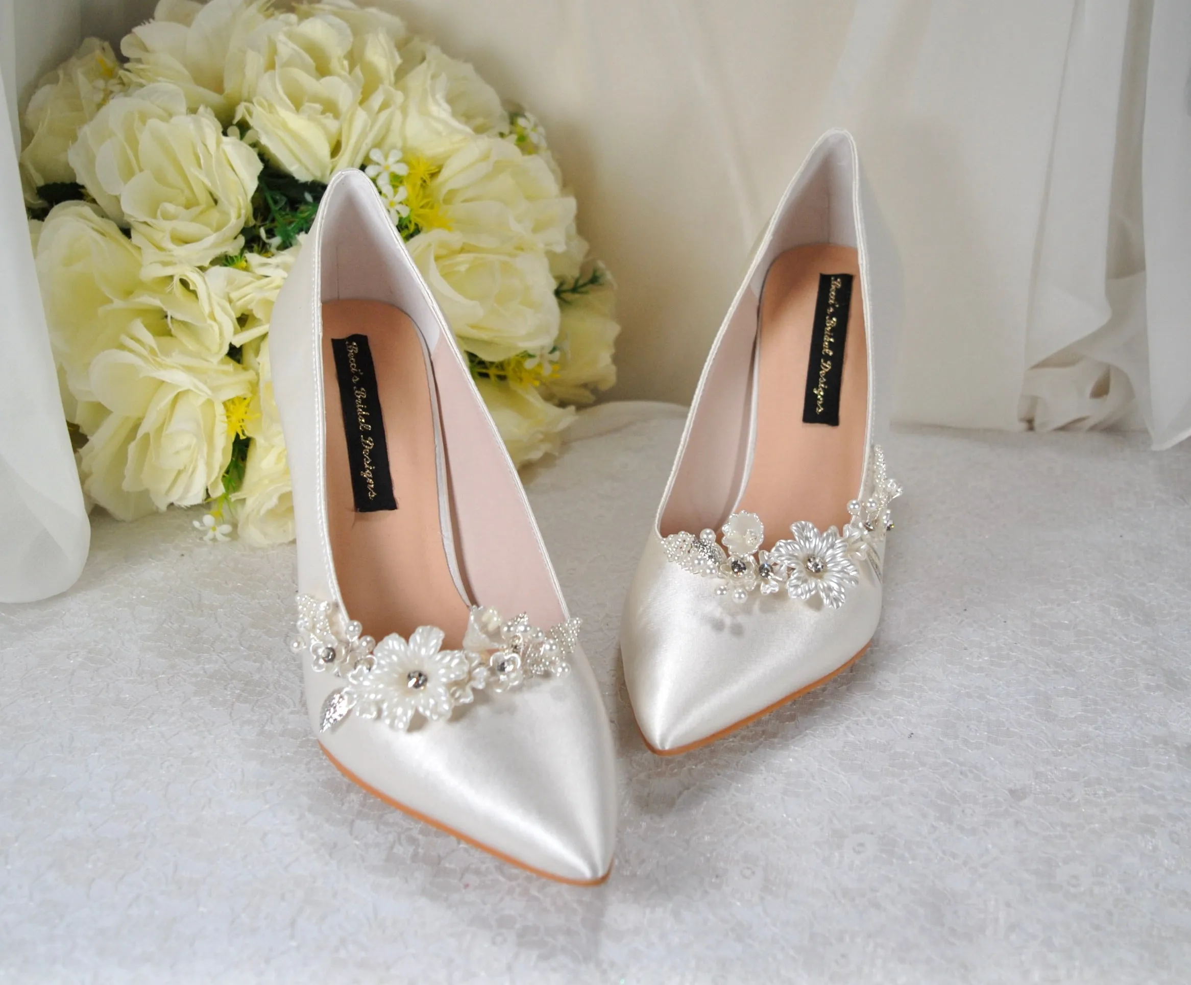 Satin Shoes with Floral Shoe Clip