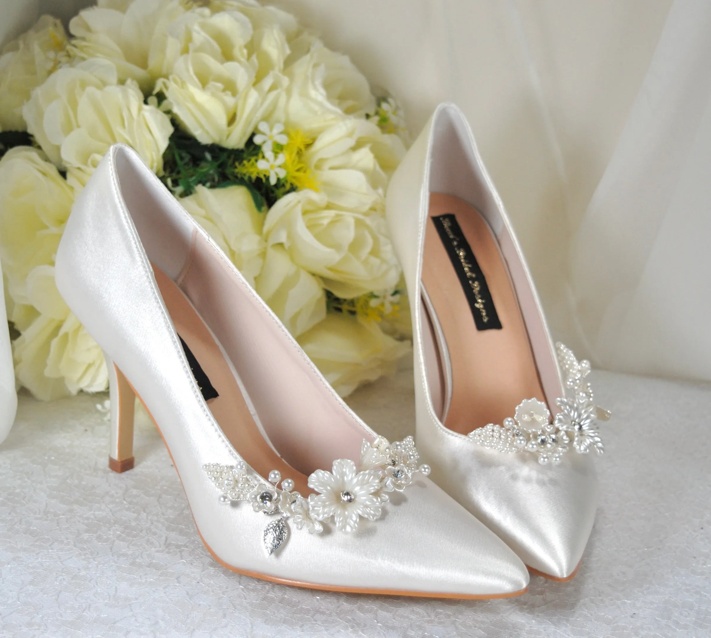 Satin Shoes with Floral Shoe Clip