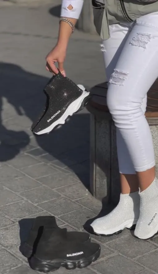 Sequined diamond breathable cotton sneakers