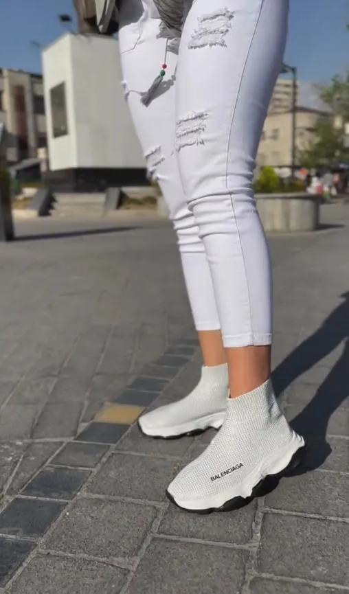Sequined diamond breathable cotton sneakers