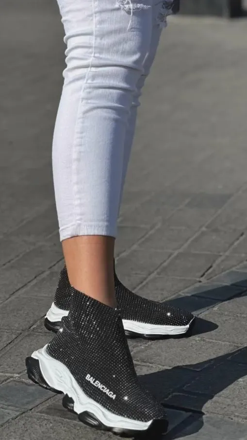Sequined diamond breathable cotton sneakers