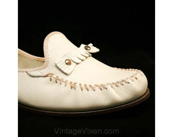 Size 6.5 Shoes - Rustic 1940s Ivory Leather Loafers - Size 1/2 Low Heels - 40s Deadstock - Spring Everyday Shoe with Original Box - 39988-1