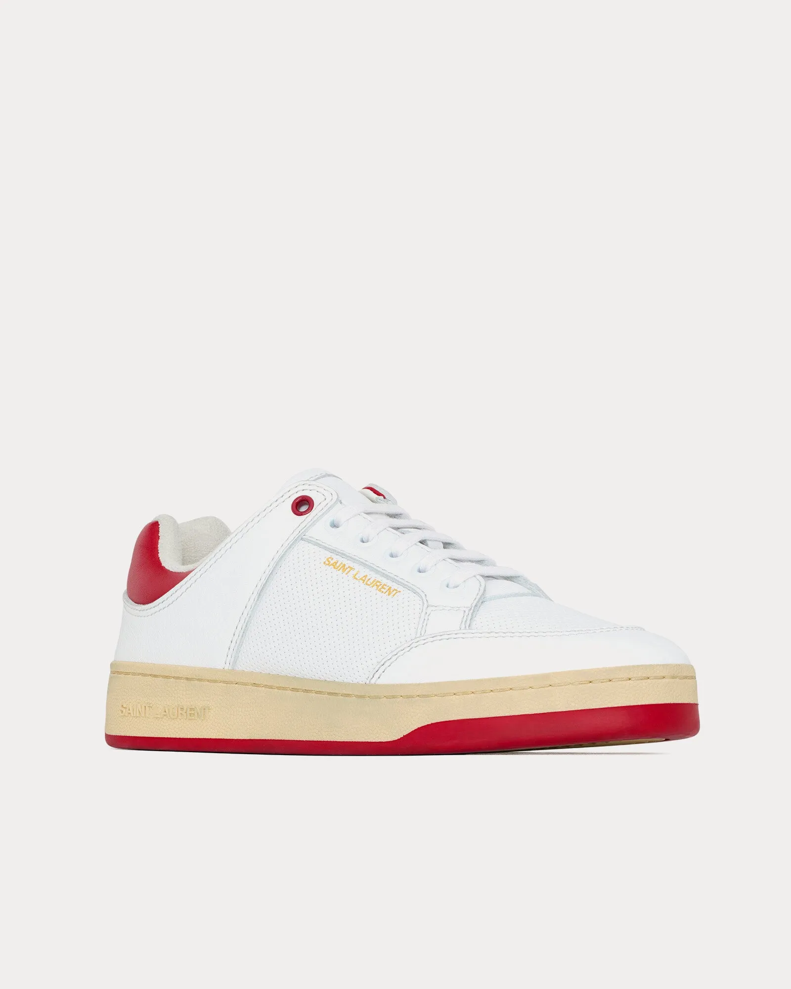 SL/61 Grained Leather White / Vintage Red Low Top Sneakers