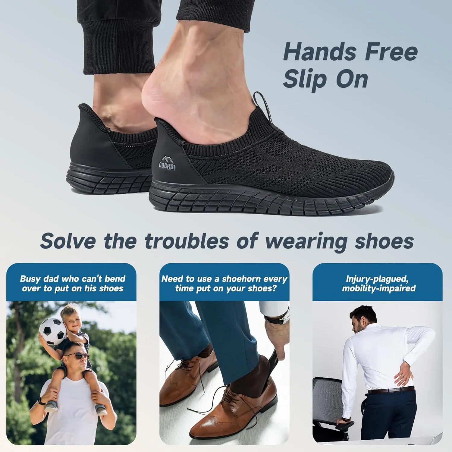 Slip in Mens Hands Free Slip On Sneakers Non Slip Breathable Walking Shoes Athletic Gym Workout Casual Shoes Fashion Loafers