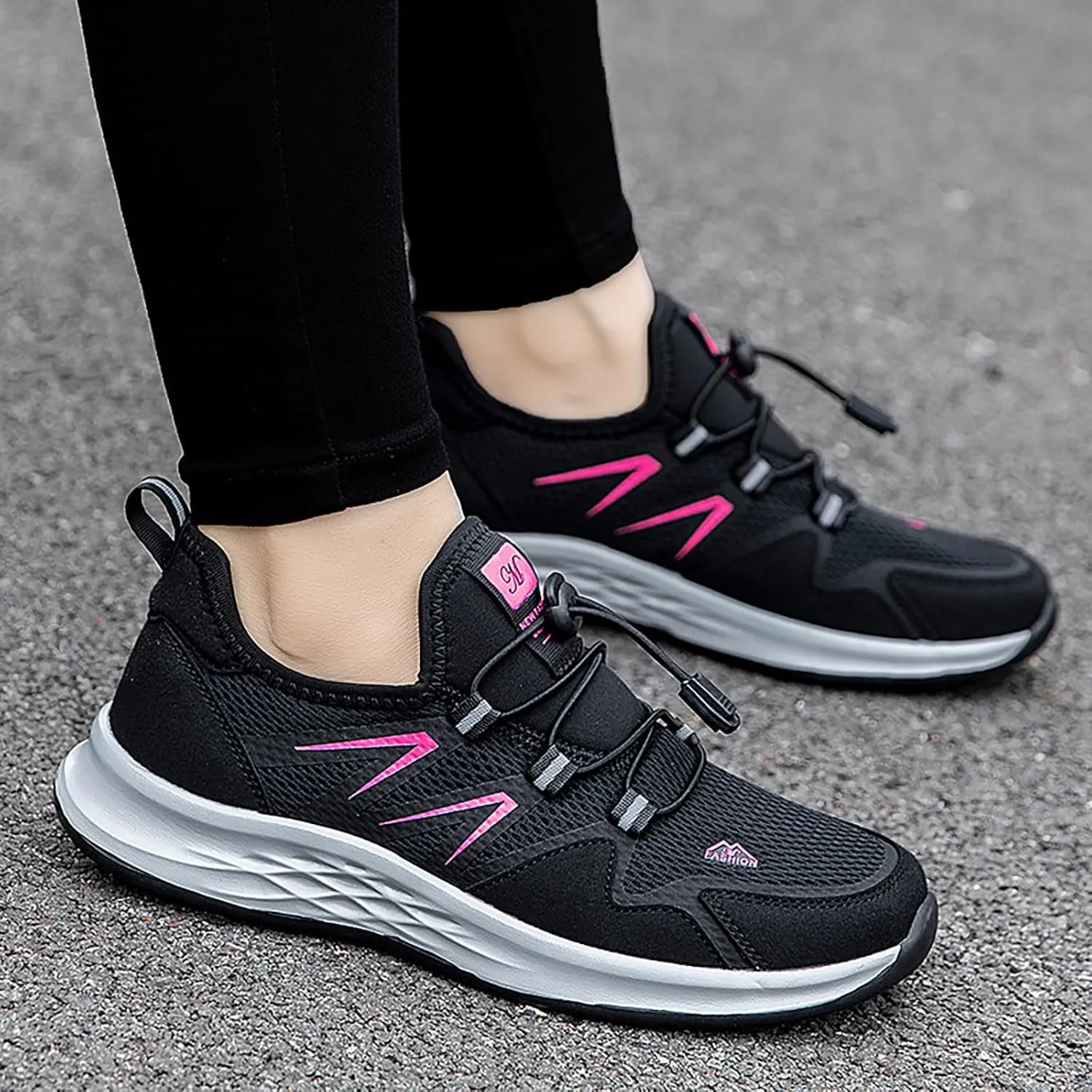 Slip on Walking Shoes for Women Dressy Knitted Non Slip Comfortable Running Shoes Breathable Mesh Sports Workout Tennis Shoes Fashion Lace Up Sneakers