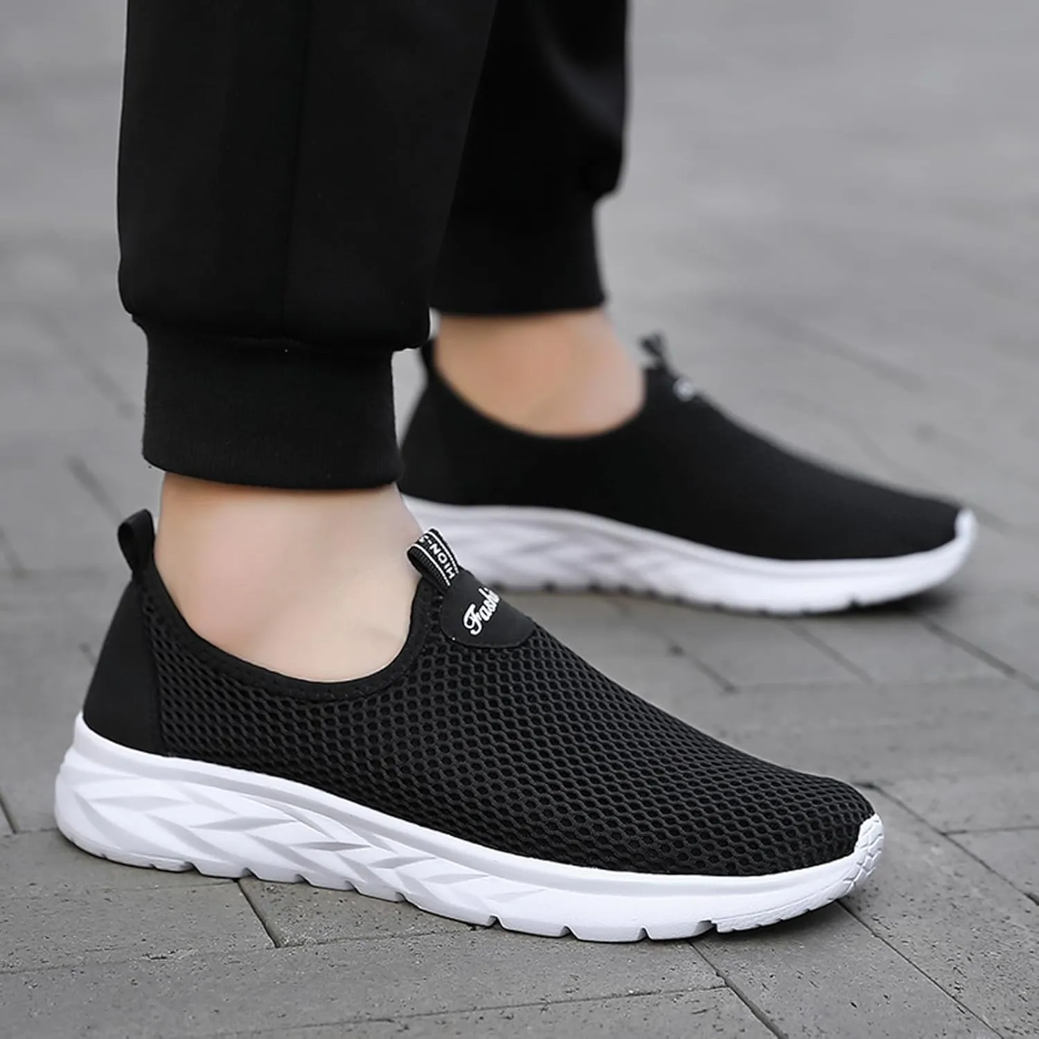 Slip on Walking Shoes Men Comfort Memory Foam Ultra Lightweight Breathable Fashion Sneakers Non Slip Arch Support Vacation Workout Tennis Shoes Wide Width