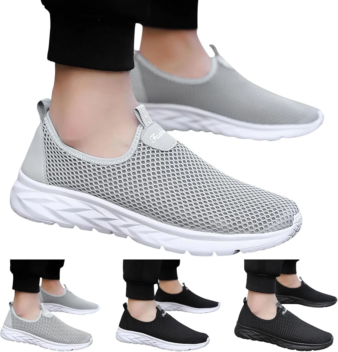 Slip on Walking Shoes Men Comfort Memory Foam Ultra Lightweight Breathable Fashion Sneakers Non Slip Arch Support Vacation Workout Tennis Shoes Wide Width