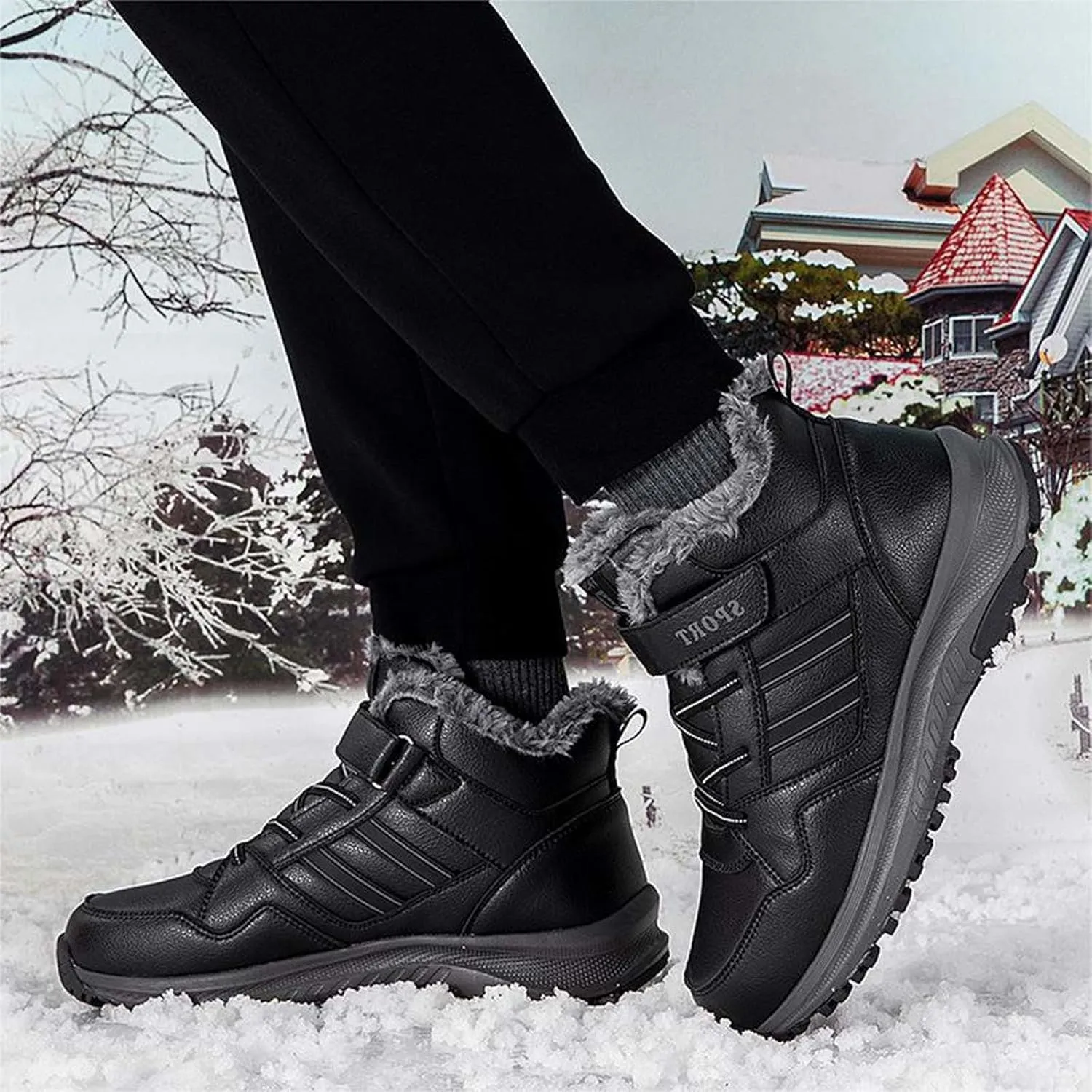 Slip on Walking Shoes Women Non Slip Memory Foam Arch Support Running Shoes Faux Furry Lined PU Leather Sports Workout Tennis Shoes Lightweight Sneakers Indoor Outdoor