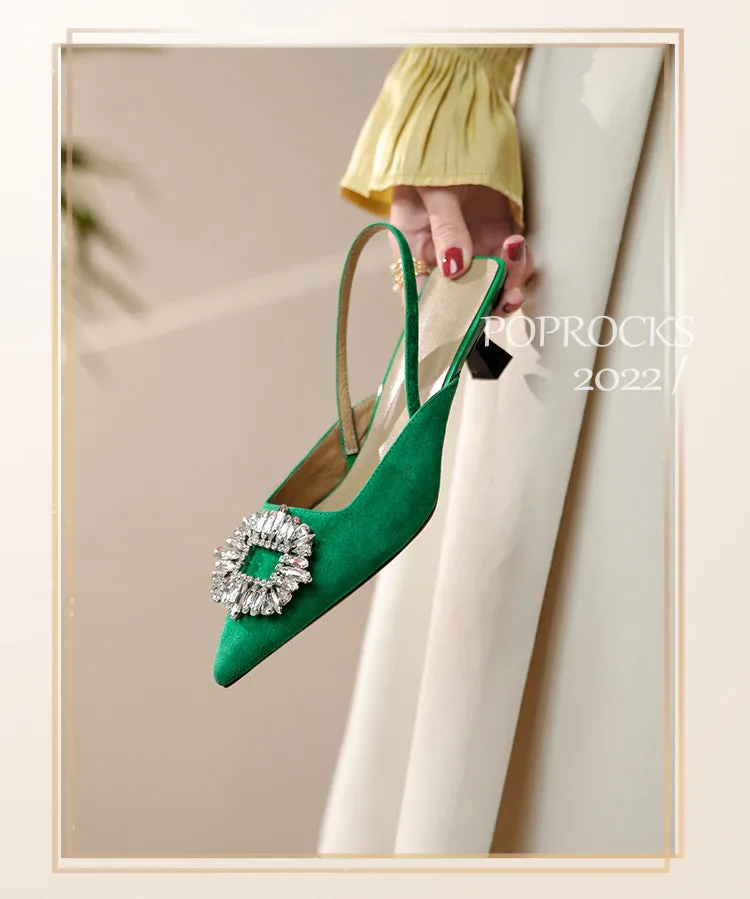 Square Toed Cat and Low Heeled Rhinestone Shoes