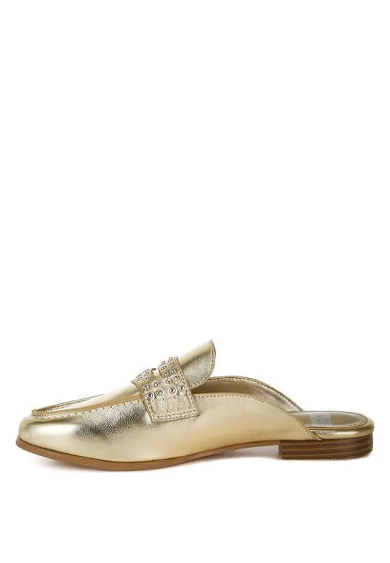 Stud Detail Gold Mules