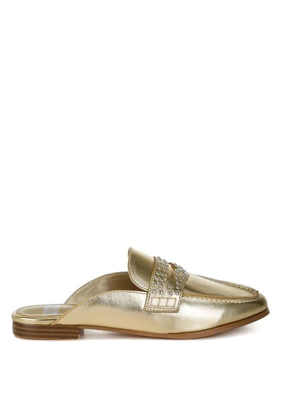 Stud Detail Gold Mules