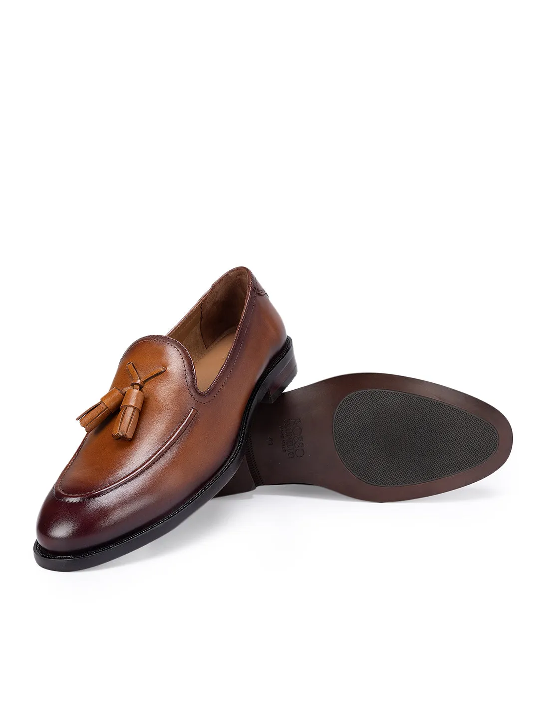 Tan Leather Loafers With Tassels