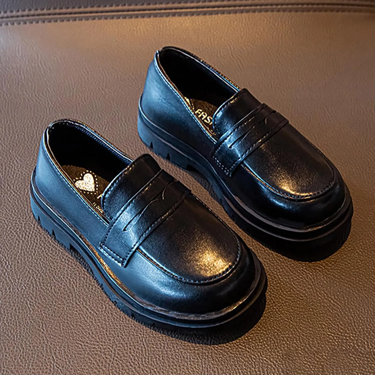 Toddle Kids Chunky Loafers Dress Shoes Boys Girls Platform enny Round Toe School Uniform Slip On Oxford Shoes