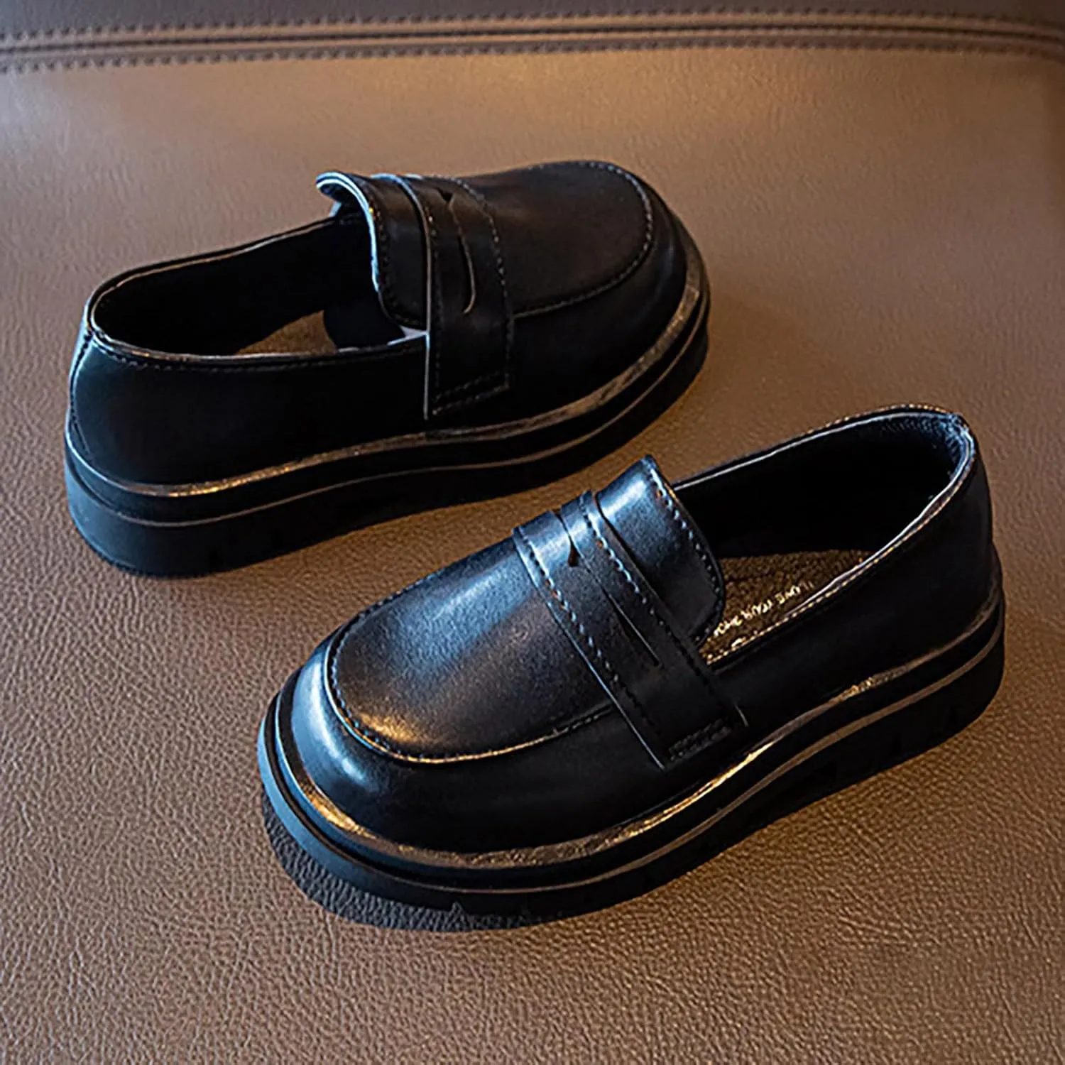 Toddle Kids Chunky Loafers Dress Shoes Boys Girls Platform enny Round Toe School Uniform Slip On Oxford Shoes