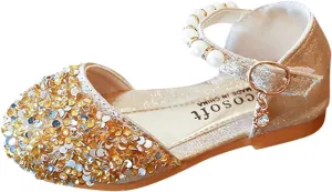 Toddler Girl Shoes,Kid Girls Bling Pearl Crystal Bowknot Sandals Baby Princess Single Shoes 1-12 Years