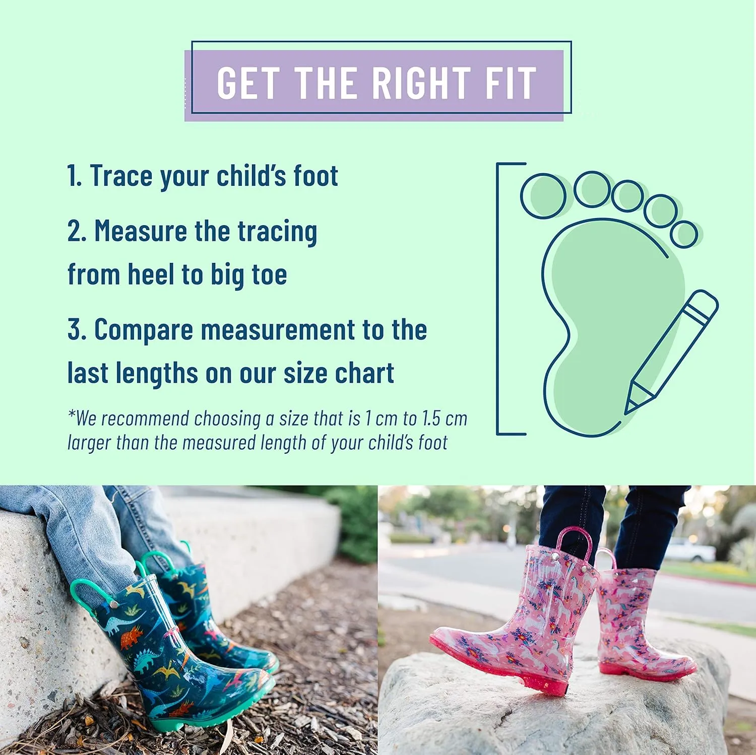 Wildkin Kids Rain Boots  100% Waterproof with Slip-Resistant Tread & Easy Pull Handles