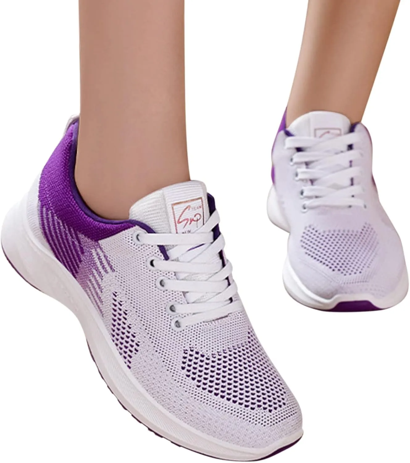 Womens Running Sneakers Breathable Flying Woven Lace Up Walking Shoes Summer Casual Non Slip Outdoor Sports Shoes