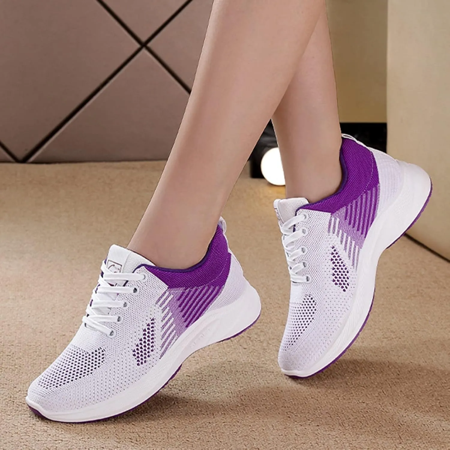 Womens Running Sneakers Breathable Flying Woven Lace Up Walking Shoes Summer Casual Non Slip Outdoor Sports Shoes