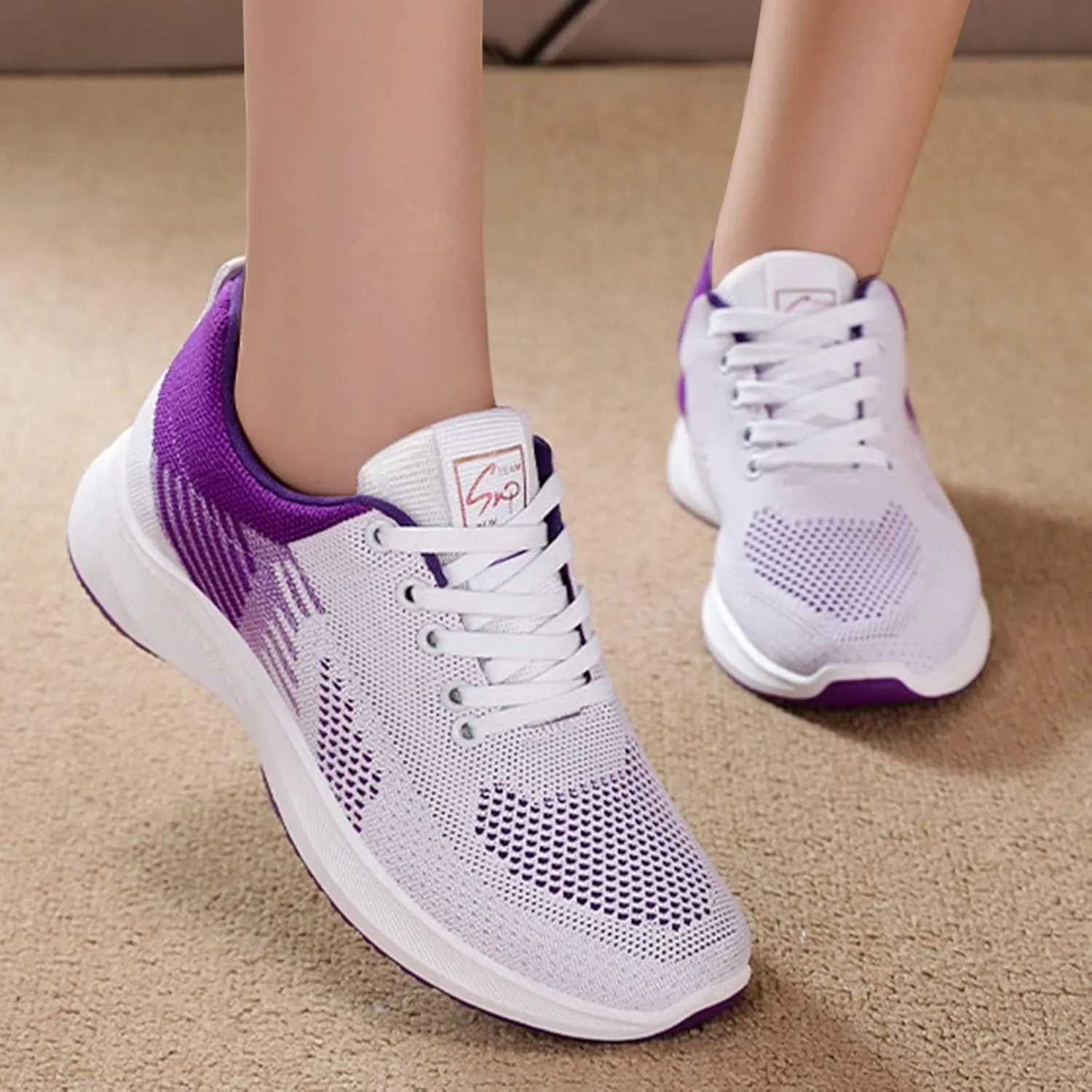 Womens Running Sneakers Breathable Flying Woven Lace Up Walking Shoes Summer Casual Non Slip Outdoor Sports Shoes