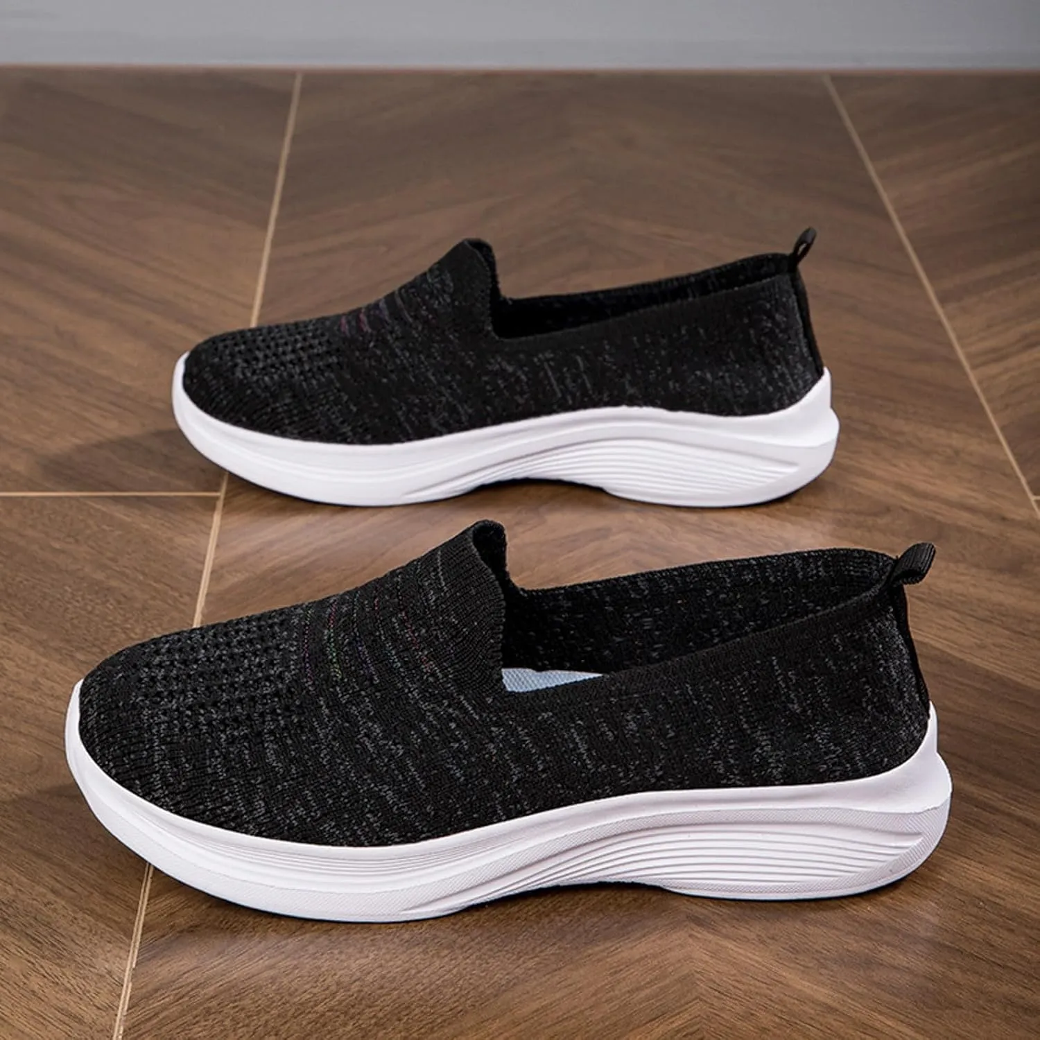 Women's Slip on Walking Shoes Comfy Knitted Non Slip Arch Support Running Shoes Breathable Gym Workout Shoes Ladies 2024 Fashion Sneakers