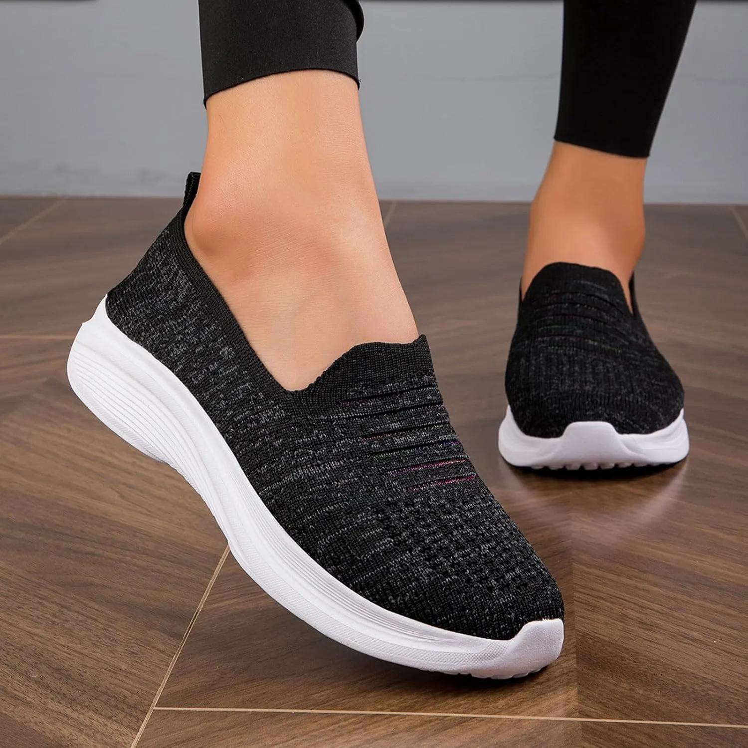 Women's Slip on Walking Shoes Comfy Knitted Non Slip Arch Support Running Shoes Breathable Gym Workout Shoes Ladies 2024 Fashion Sneakers