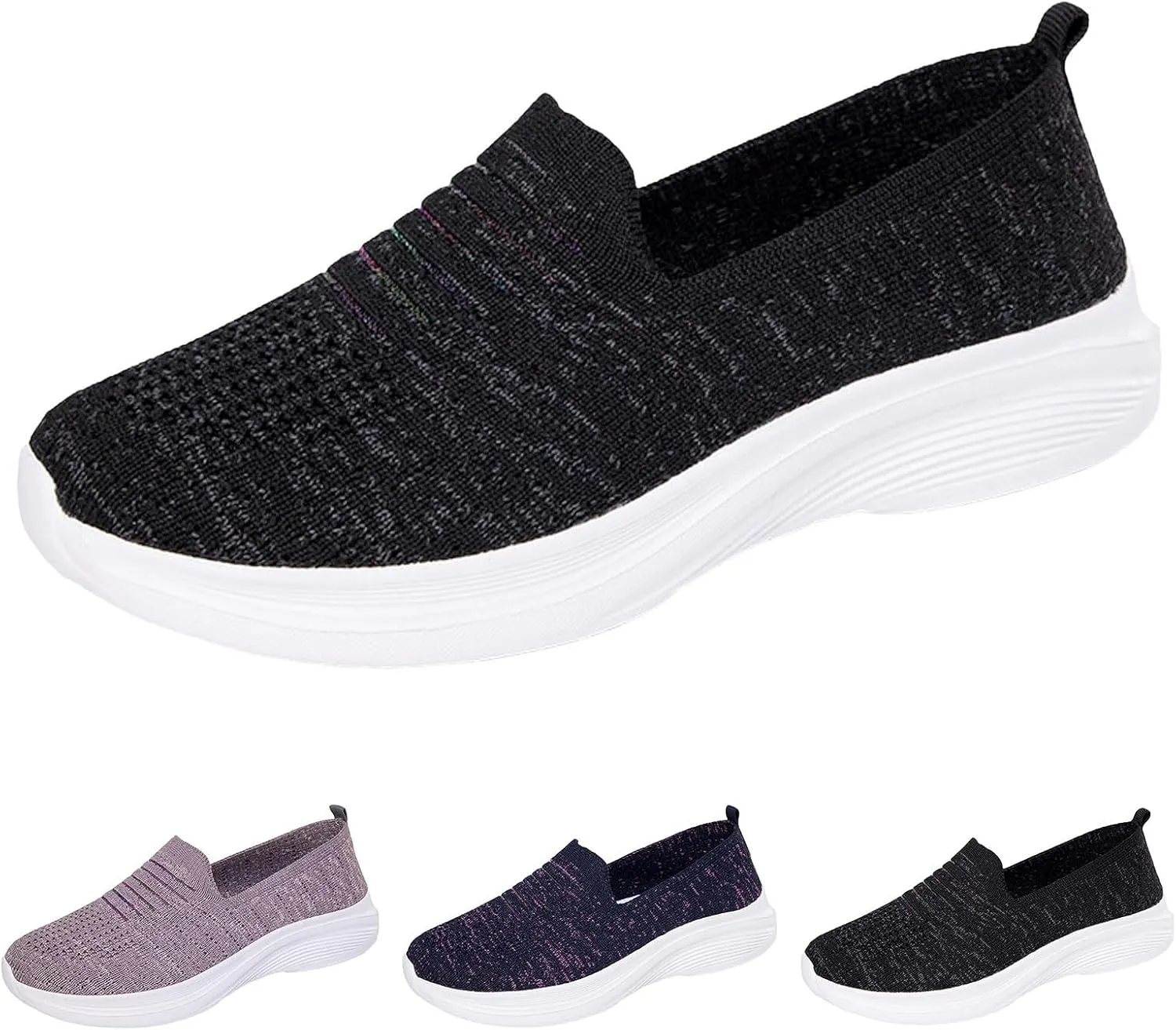 Women's Slip on Walking Shoes Comfy Knitted Non Slip Arch Support Running Shoes Breathable Gym Workout Shoes Ladies 2024 Fashion Sneakers