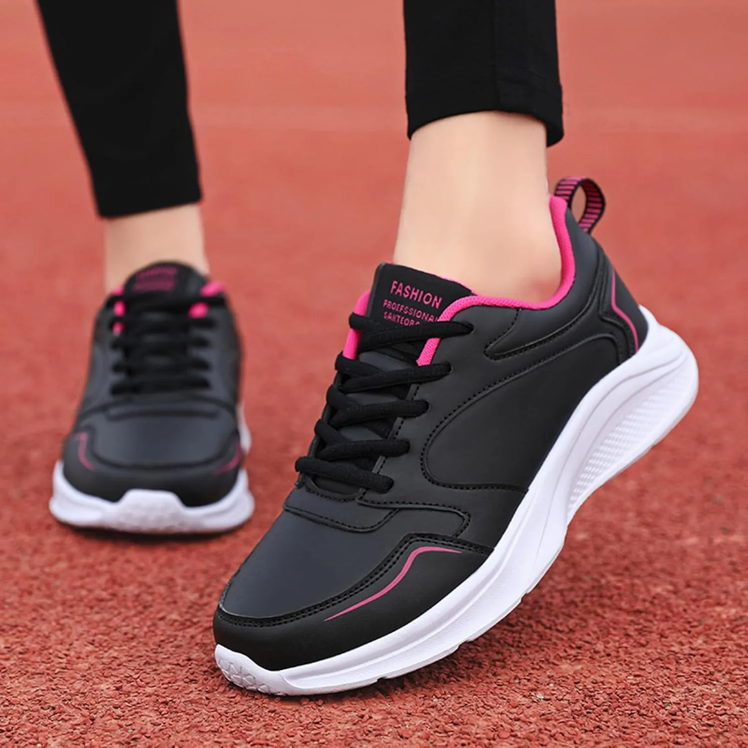 Women's Slip on Walking Shoes Comfy PU Leather Non Slip Arch Support Running Shoes Breathable Mesh Sports Workout Tennis Shoes Lightweight Fashion Sneakers