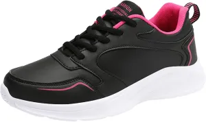 Women's Slip on Walking Shoes Comfy PU Leather Non Slip Arch Support Running Shoes Breathable Mesh Sports Workout Tennis Shoes Lightweight Fashion Sneakers