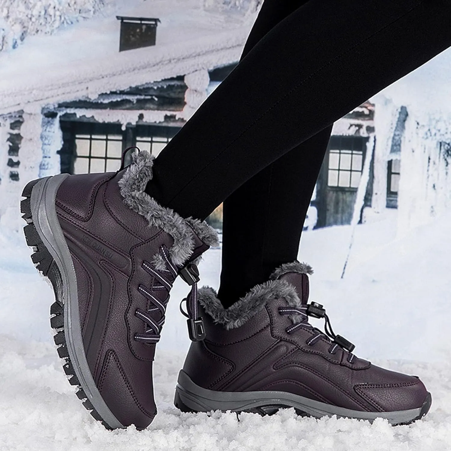 Women's Slip on Walking Shoes Dressy PU Leather Non Slip Comfortable Running Shoes Faux Furry Lined Breathable Sports Workout Tennis Shoes Lightweight Sneakers Indoor Outdoor