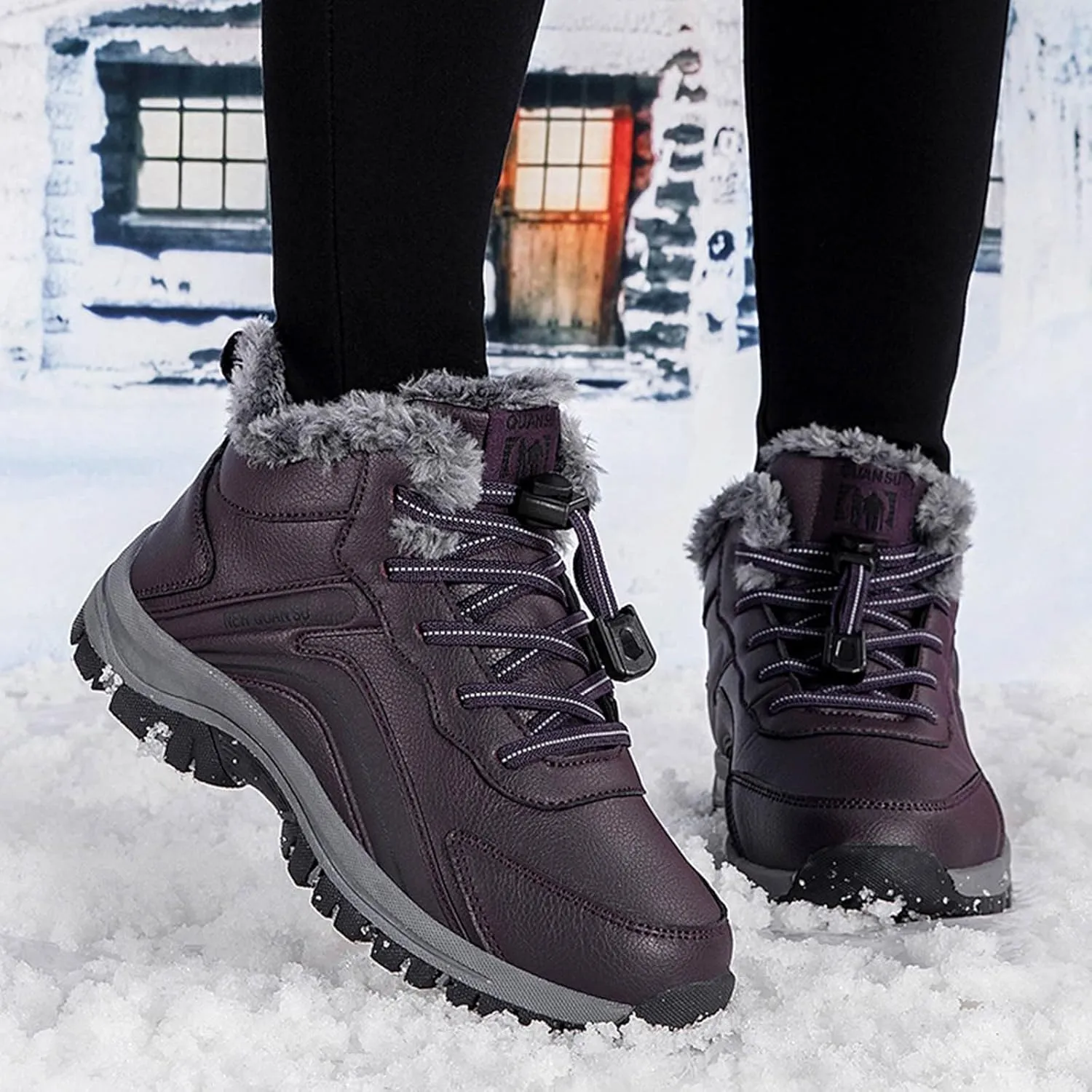 Women's Slip on Walking Shoes Dressy PU Leather Non Slip Comfortable Running Shoes Faux Furry Lined Breathable Sports Workout Tennis Shoes Lightweight Sneakers Indoor Outdoor