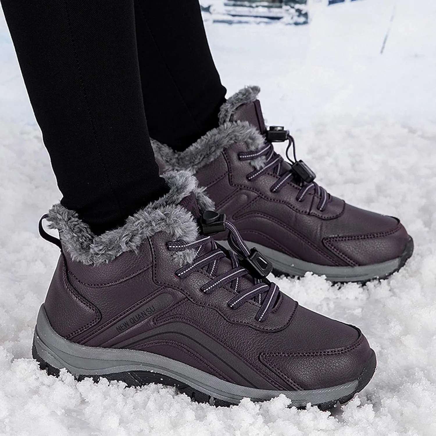 Women's Slip on Walking Shoes Dressy PU Leather Non Slip Comfortable Running Shoes Faux Furry Lined Breathable Sports Workout Tennis Shoes Lightweight Sneakers Indoor Outdoor