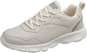 Women's Slip on Walking Shoes Dressy PU Leather Non Slip Vintage Wide Running Shoes Breathable Mesh Sports Workout Tennis Shoes Lightweight Sneakers Indoor Outdoor