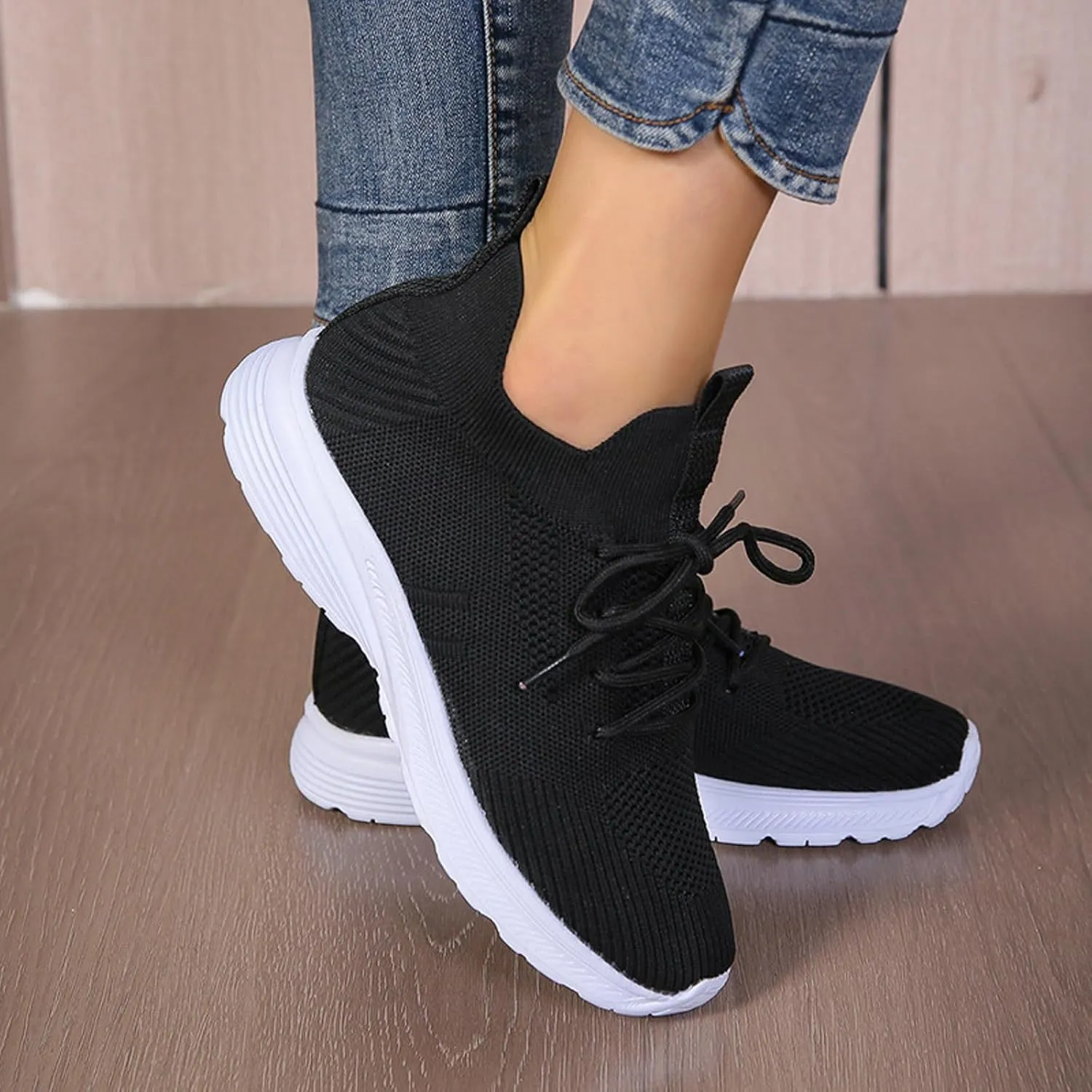 Women's Slip on Walking Shoes Non Slip Memory Foam Arch Support Running Shoes Breathable Gym Workout Shoes Fashion Lace Up Sneakers