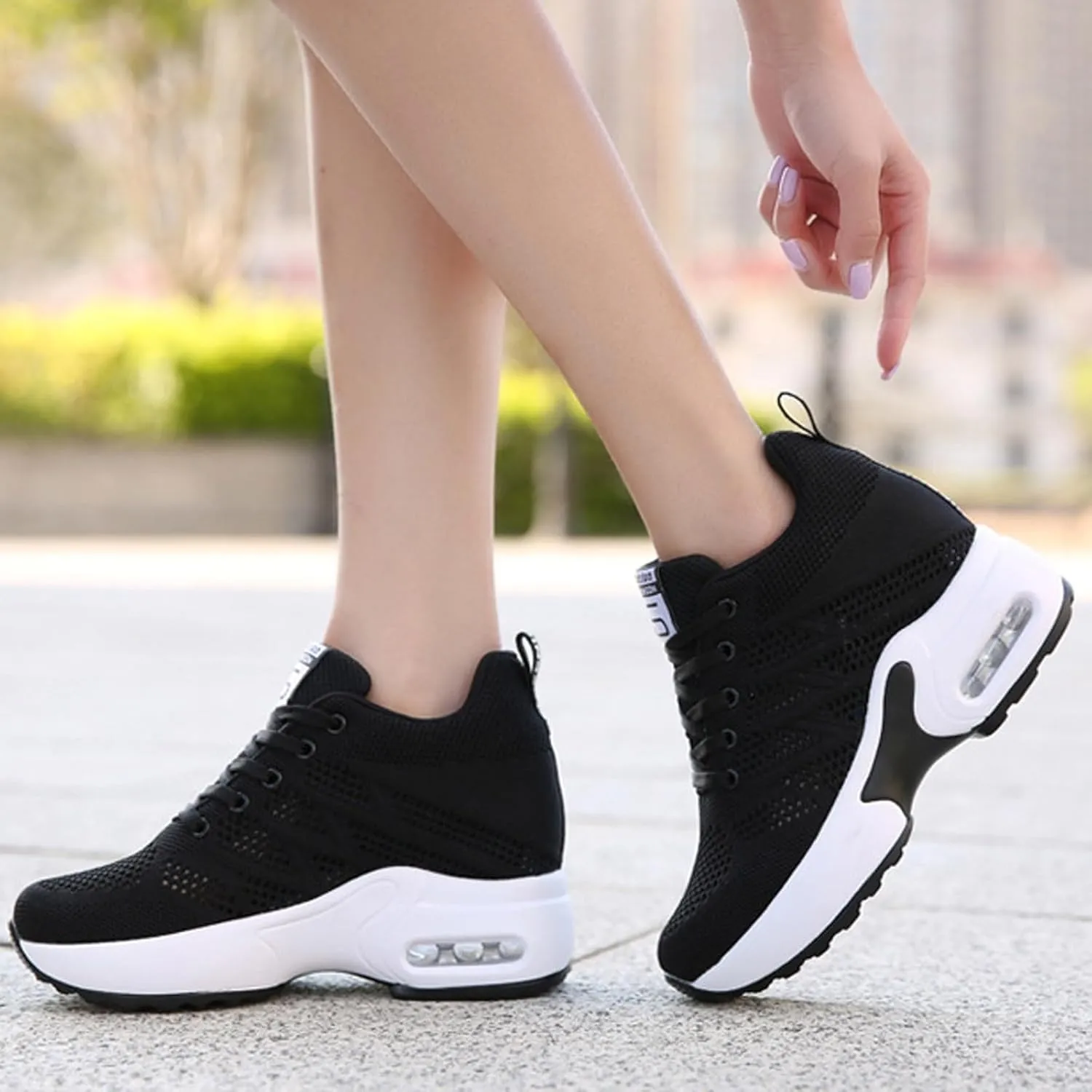 Womens Wedge Walking Shoes Slip on Dressy Knitted Non Slip Arch Support Running Shoes Breathable Mesh Sports Workout Tennis Shoes Lightweight Fashion Sneakers