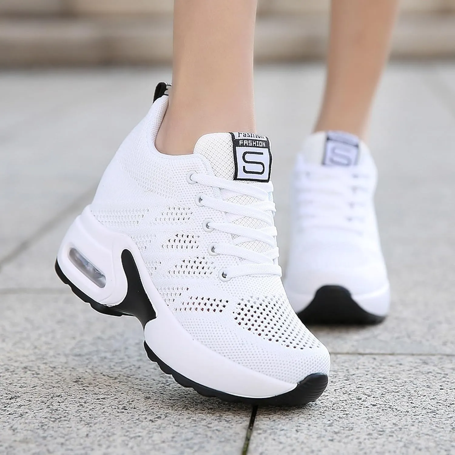 Womens Wedge Walking Shoes Slip on Dressy Knitted Non Slip Arch Support Running Shoes Breathable Mesh Sports Workout Tennis Shoes Lightweight Fashion Sneakers