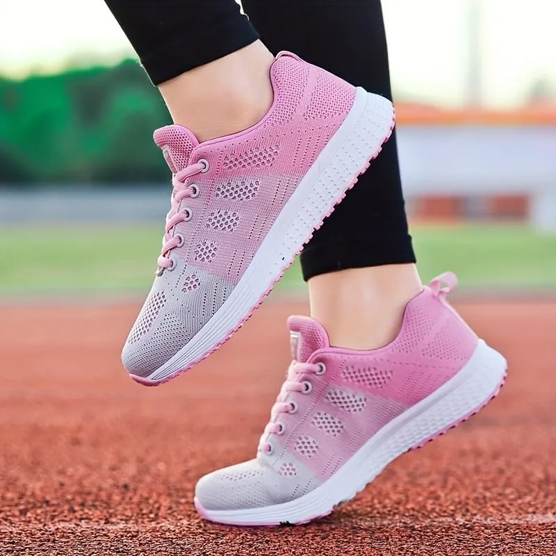 Women's Woven Breathable Running Training Shoes, Lace Up Low Top Lightweight Mesh Casual Sneakers, Women's Footwear