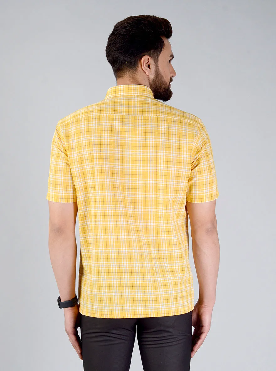 Yellow Checked Regular Fit Formal Shirt | JadeBlue